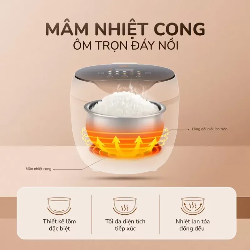 Nồi cơm điện tử UNIE URC612 1,2L, nấu cơm giảm đường, lòng inox bền bỉ, tiện lợi nhanh gọn 603790