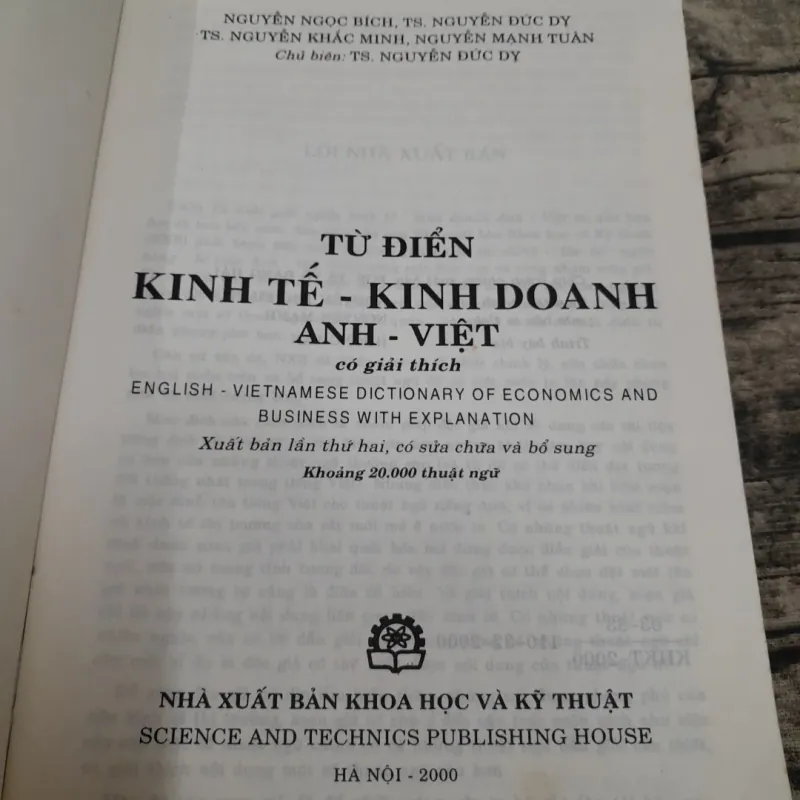 Từ Điển KINH TẾ KINH DOANH ANH -VIỆT. Tb lần 2. CB. Tiến sỹ Nguyễn Đức Dỵ... 763845