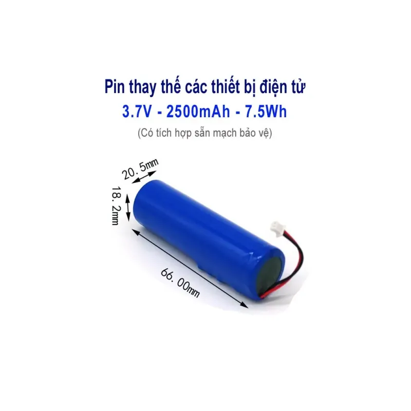 PIN SẠC 18650 3.7V 2500mAh JACK 2.0 (CÓ MẠCH BẢO VỆ), THÍCH HỢP CHO LOA BLUETOOTH 714411