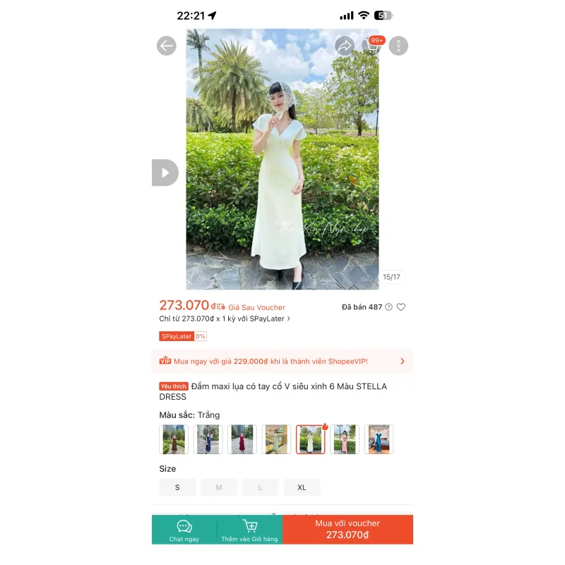 Đầm maxi lụa có tay cổ V siêu xinh 1 Màu STELLA DRESS 992252