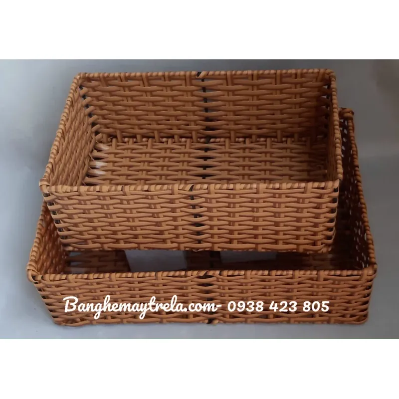 Khay nhựa giả mây đựng đồ chữ nhật 674310