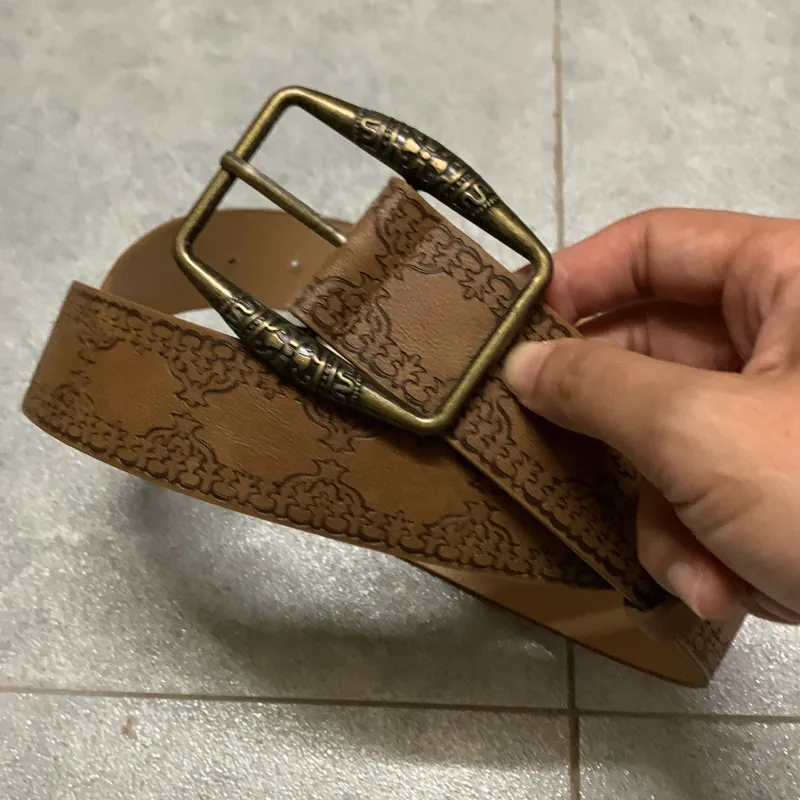 Dây nịt vintage nâu da bò khắc họa tiết bản to 3,6cm (giao động từ 3.5 đến 3,7) 931623