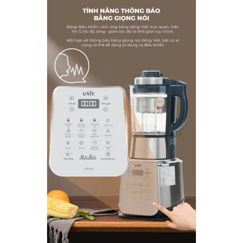 Máy làm sữa hạt UNIE V9S PRO dung tích 1,75L, xay nấu siêu êm, vệ sinh khử khuẩn tự động 574436