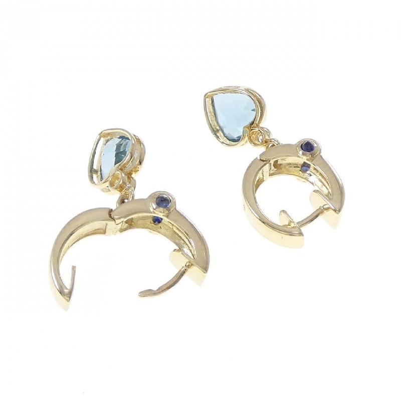 K18YG Bông tai hình trái tim đá Topaz xanh - Hàng hiệu Chính hãng 867068