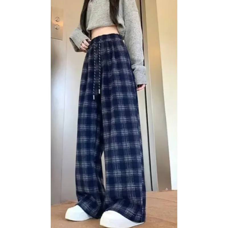 Quần kẻ suông ống rộng, chất liệu dạ dày dặn mềm mại thiết kế trẻ trung năng động  606574