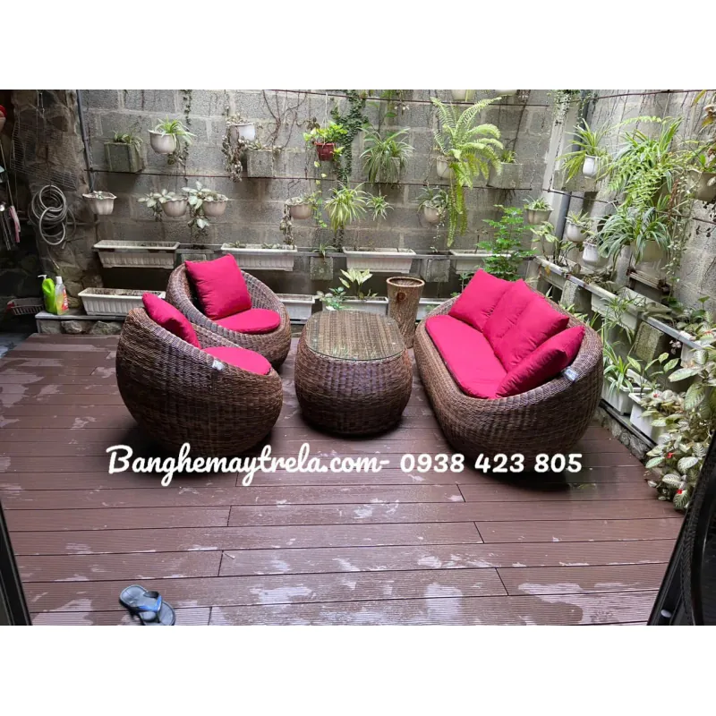 Bộ bàn ghế sofa sò mây nhựa 591151