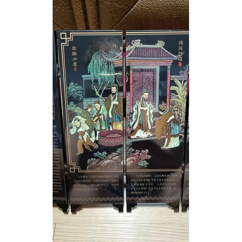 Bình phong Khổng Tử Thánh Tích Đồ (Saint Trace of Confucius)-Sơn mài cổ (Hiếm, Giá trị) 694425