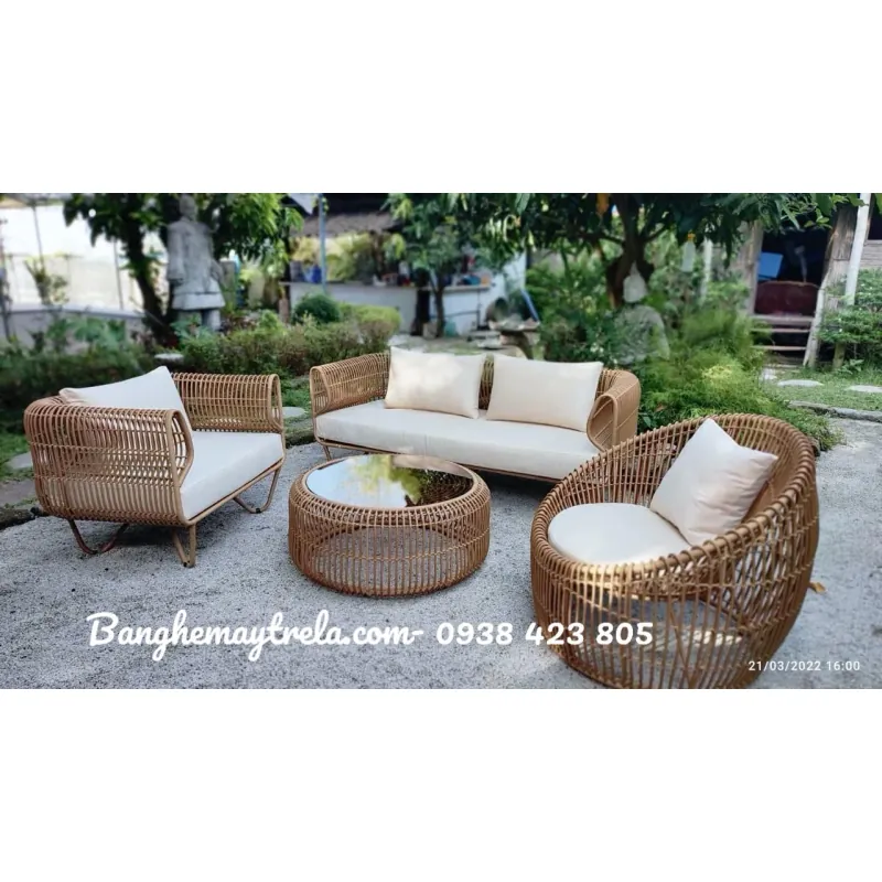 Bàn ghế sofa tổ yến mây nhựa phòng khách 746383