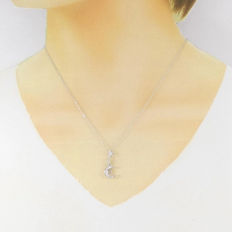 K18WG Mặt trăng × Ngôi sao Dây chuyền kim cương 0.20CT - Hàng hiệu Chính hãng 861114