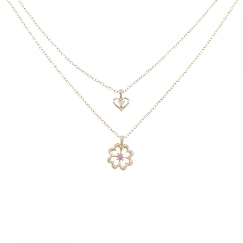 K18PG Heart × Clover Sapphire Necklace 0.01CT - Hàng hiệu Authentic 858505