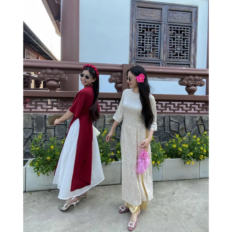 Áo dài đính hột ngay cổ 753574