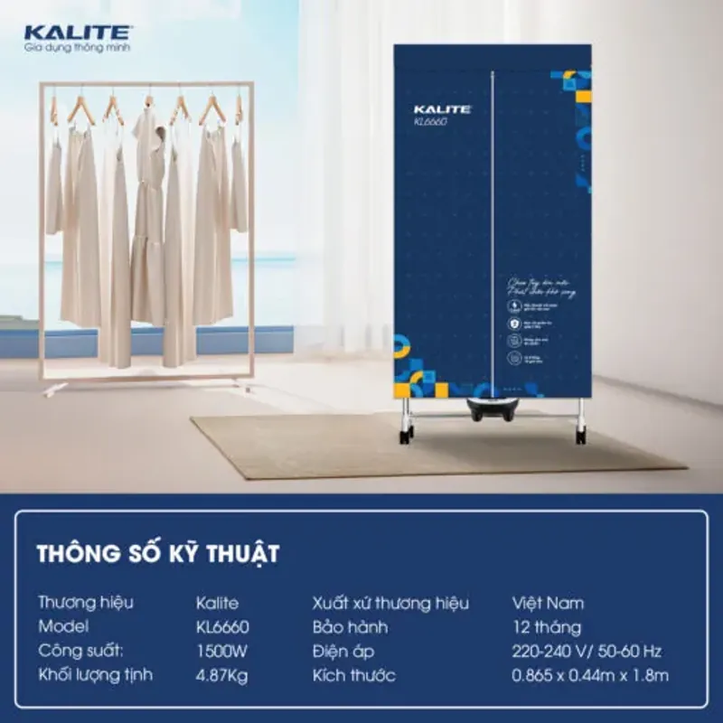 Tủ sấy quần áo đa năng KALITE KL6660 diệt khuẩn nấm mốc 589197