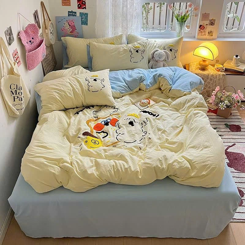 Chăn ga cotton đũi mềm hoạ tiết thêu 469579