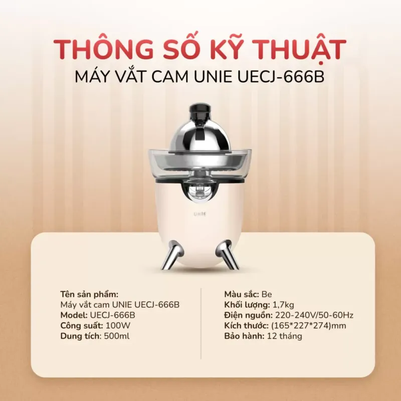 Máy vắt cam điện tự động UNIE UECJ-666B công suất 100W 786385