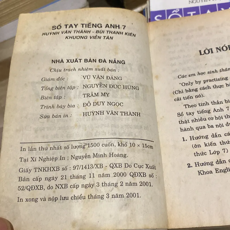  SỔ TAY TIẾNG ANH 7, sách khổ nhỏ bỏ túi, xuất bản 2001 558336