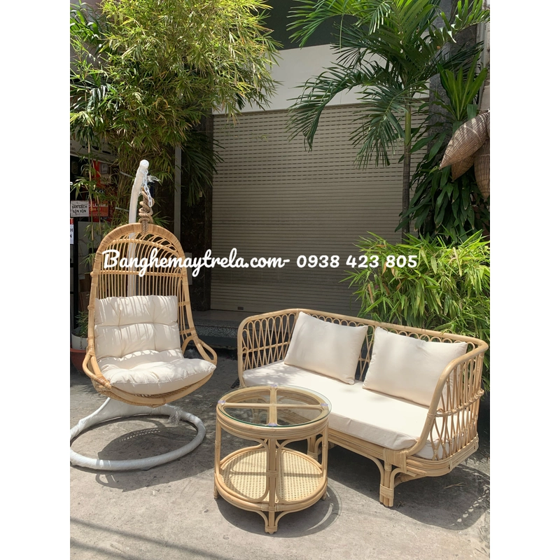 Bàn ghế mây kèm xích đu decor phòng khách 524435