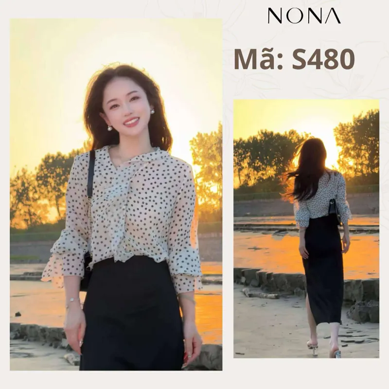 Chất liệu tằm Hàn họa tiết chấm bi mềm, áo thiết kế 2 lớp phần thân. 698654