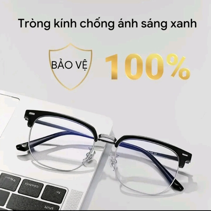 pass kính nửa gọng mắt kính 0 độ nam nữ màu bạc đen bóng 522275