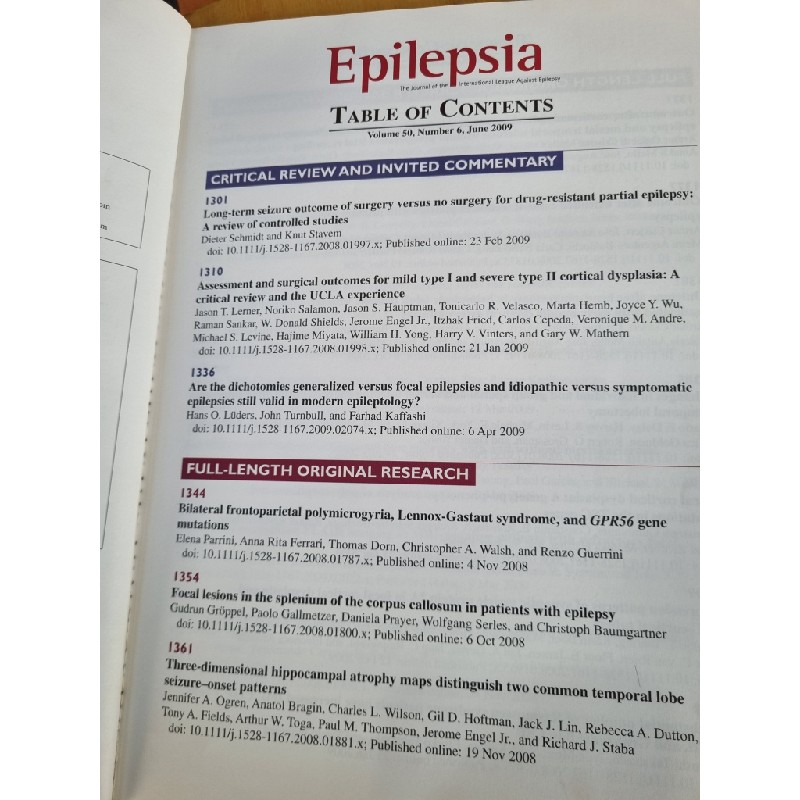 EPILEPSIA : THE JOURAL OF THE INTERNATIONAL LEAGUE AGAINST EPILEPSY (JUNE 2009 | VOLUMNE 50 | NUMBER 6) 120175