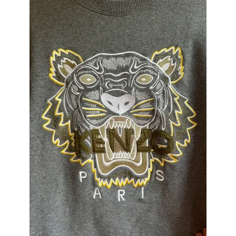 Áo sweatshirt Kenzo tay dài thêu đầu hổ màu xám size M 757214
