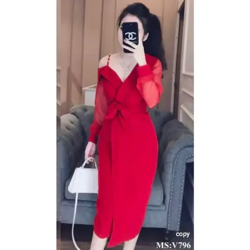 Váy lệch vai đính ngọc TOPSHOP size S màu đỏ 779655