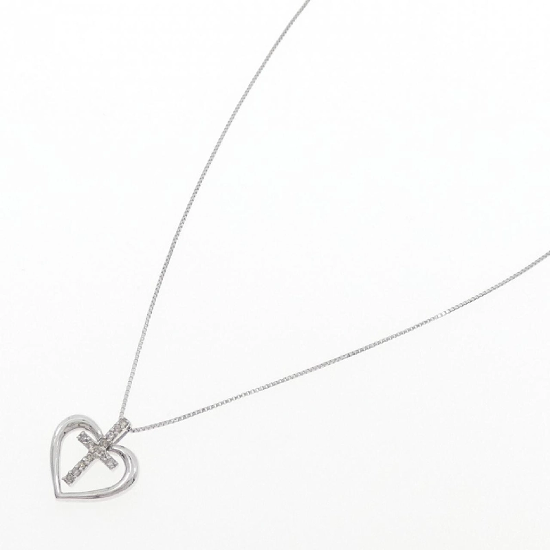 K14WG/K18WG Heart × Cross Diamond Necklace 0.06CT - Hàng hiệu Authentic 859828