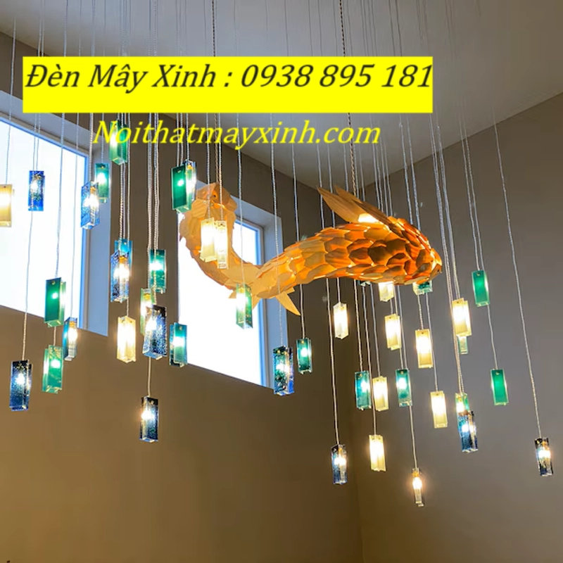 Xưởng làm đèn mây hình cá độc đáo, đèn cá bằng mây tre đan 551292