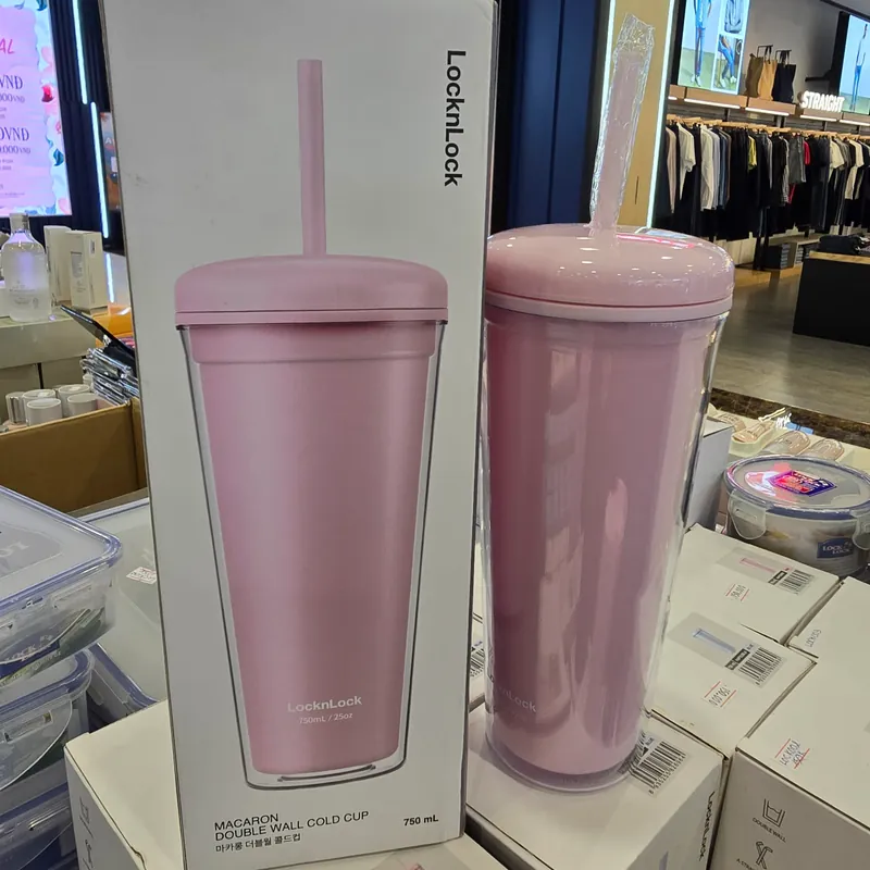 Ly Nhựa 2 Lớp Lock&lock Kèm Ống Hút Macaron Double Wall Cold Cup 750ml Màu Hồng
 593163