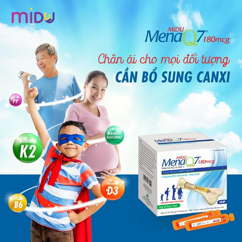 Midu MenaQ7 180mcg bổ sung canxi, Vitamin D3, Vitamin K2 dạng MenaQ7 và Arginine 723208