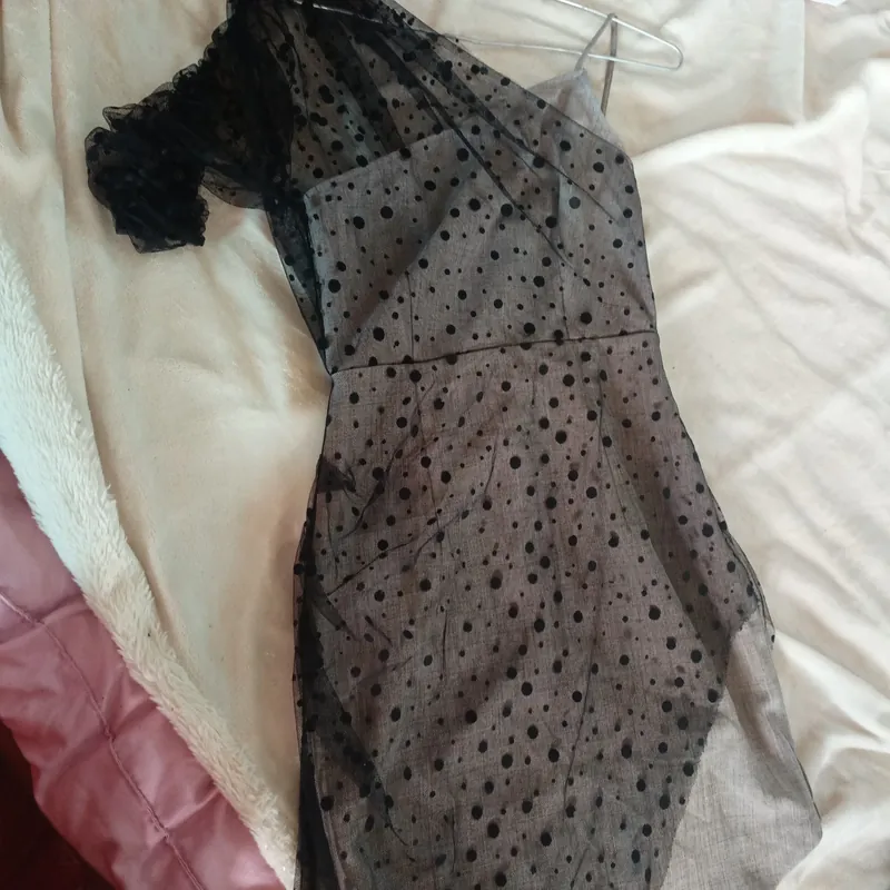 Váy dây lệch vai Kiểu size xs màu xám chấm bi trẻ trung  576390