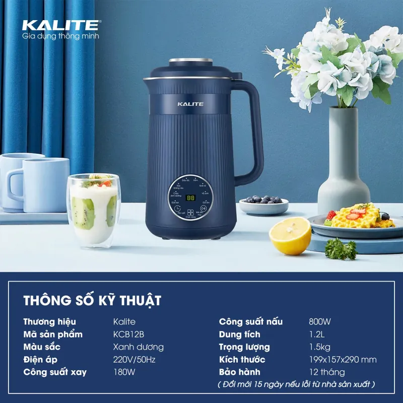 Máy làm sữa hạt mini Kalite KCB12B – Đa năng, nhỏ gọn, dung tích 1200ml, dễ dùng 593247