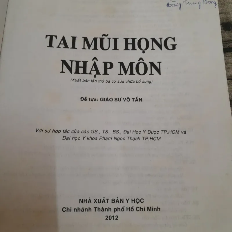 TAI MŨI HỌNG NHẬP MÔN- Phó GS Tiến sỹ NHAN TRỪNG SƠN. 788006