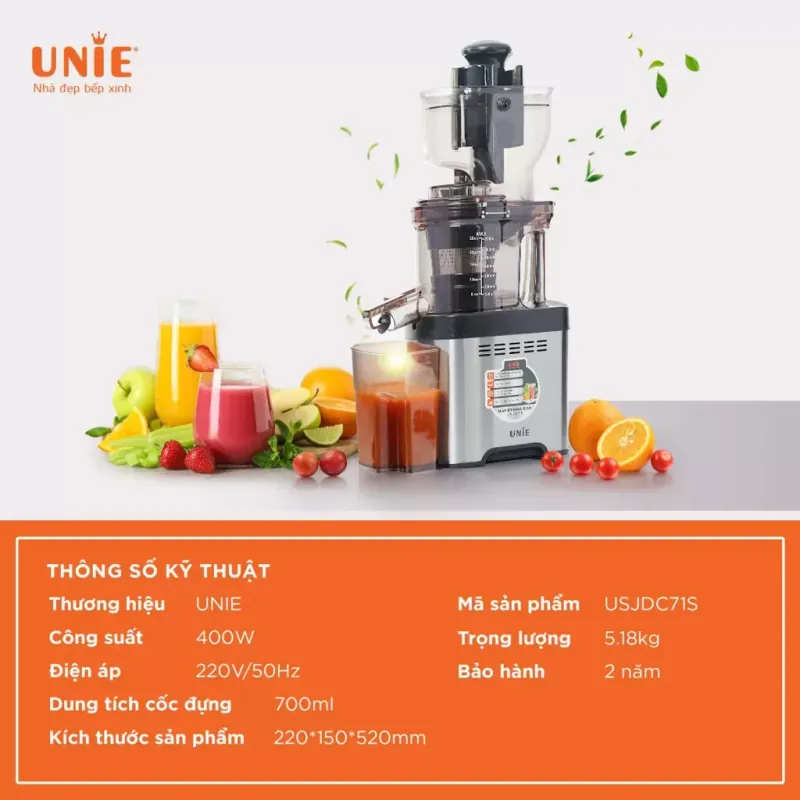 Máy ép chậm UNIE USJDC71S , ép kiệt bã tối ưu, giữ trọn 98% dưỡng chất! 715047