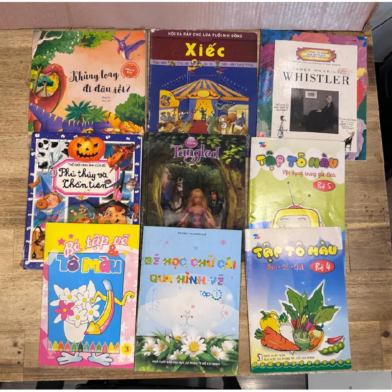 Combo 9 cuốn tranh, tô màu thiếu nhi, bìa cứng + mềm, mới 60% SBM2108 342542