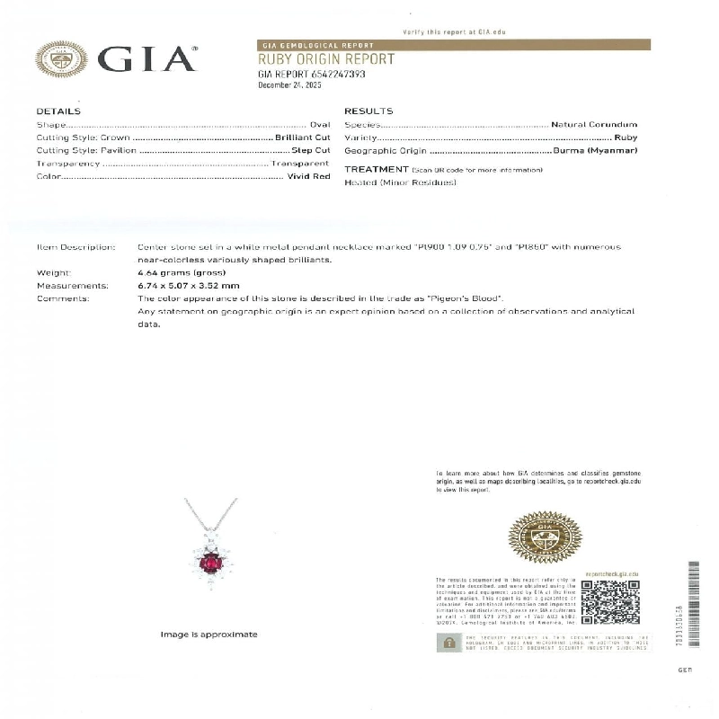 Dây chuyền ruby PT900/PT850 1.09CT xuất xứ từ Myanmar - Hàng hiệu Authentic 857332