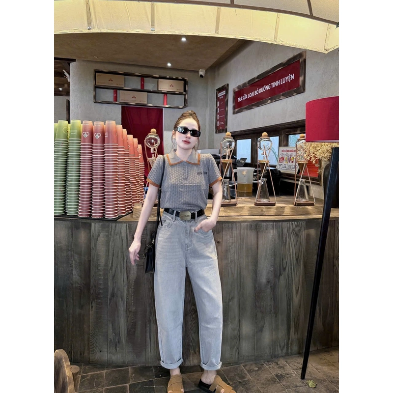 Áo Len nữ QC hàng new in chữ miu miu màu ghi 40-62kg 546720