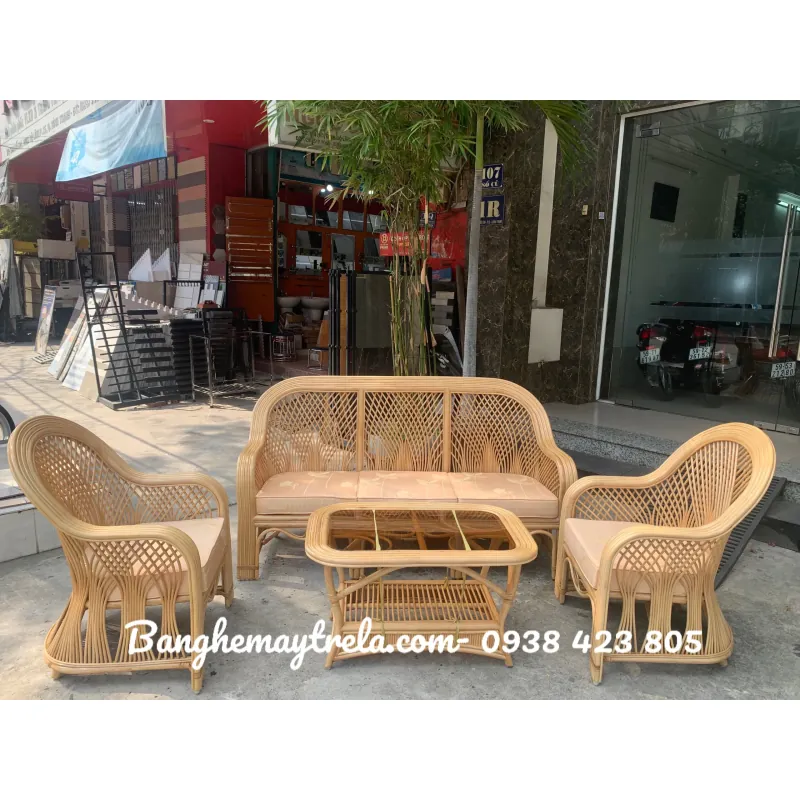 Bàn ghế mây tự nhiên cây đóng 735223