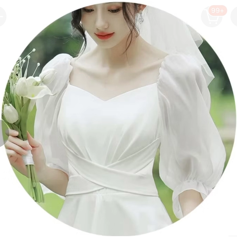 Váy cô dâu, váy đi tiệc cưới dáng xòe sang trọng, đầm trắng dáng xoè chụp kỷ yếu, dự tiệc 462308