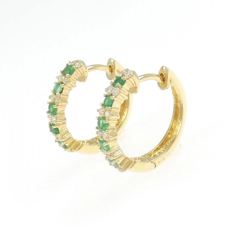 K18YG Bông tai hình vòng ngọc lục bảo - Hàng hiệu Authentic 866005