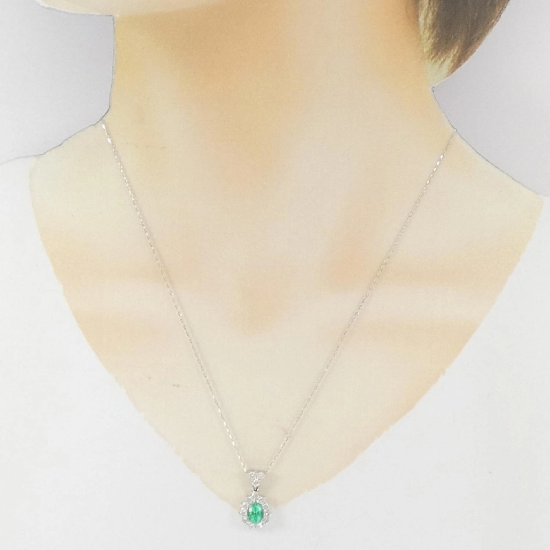 Dây chuyền ngọc lục bảo PT900/K18WG 0.71CT - Hàng hiệu Authentic 860005