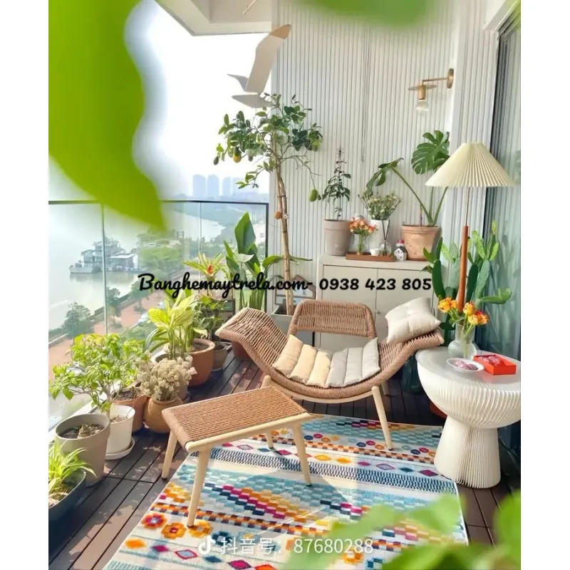 Ghế thư giãn ban công đan dây dù 694538