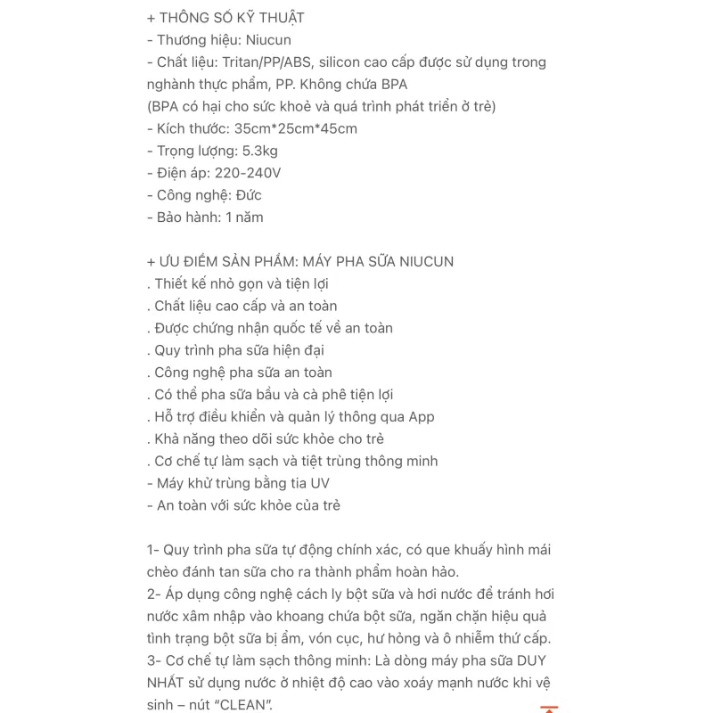 Máy pha sữa tự vệ sinh Niucun  926905