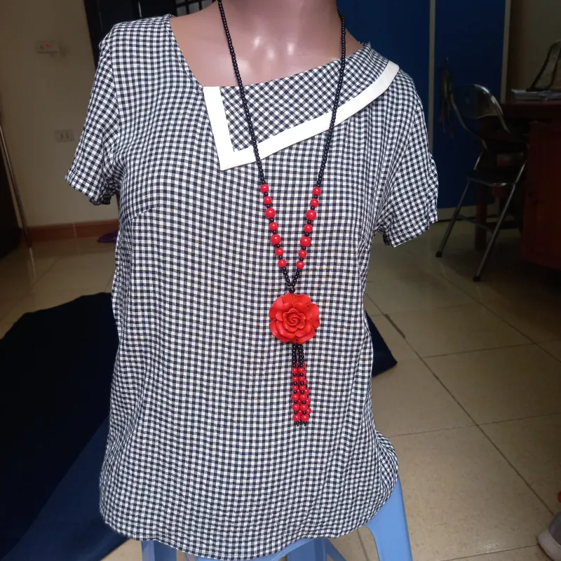 Áo sơ mi nữ kiểu size M màu tím và kẻ caro, chất liệu thô mát nhẹ Không Có Lỗi 1021133