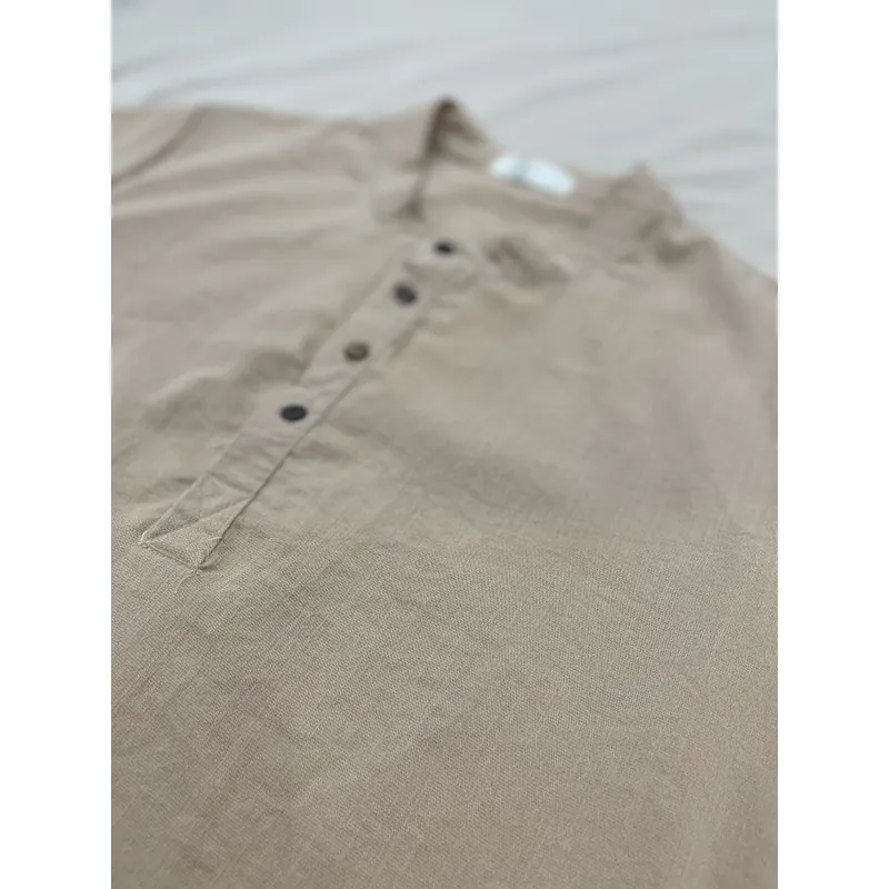 Áo nam cổ tàu chất liệu linen màu be  729069