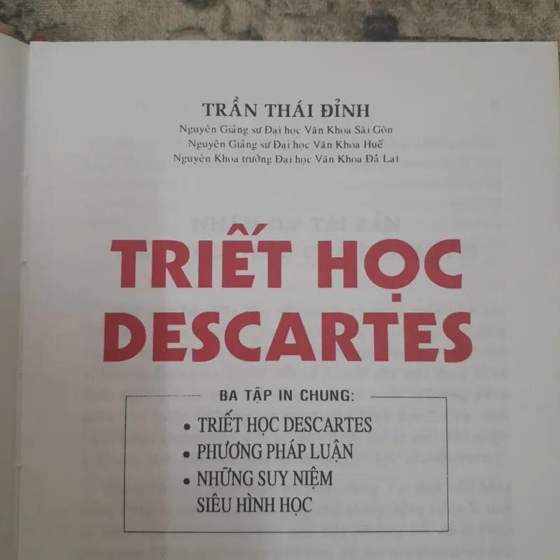 Tiến sỹ Trần Thái Đỉnh- Triết học Descartes &PP Luận và Suy niệm. 720210