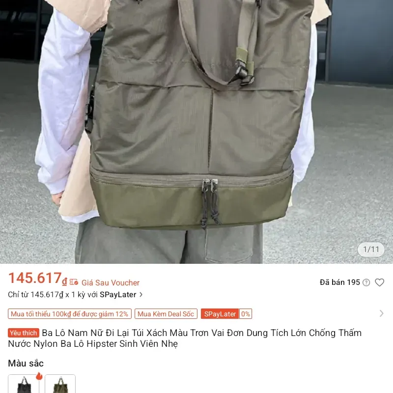 Balo Unisex chống nước - màu xanh lá (mới) 562801
