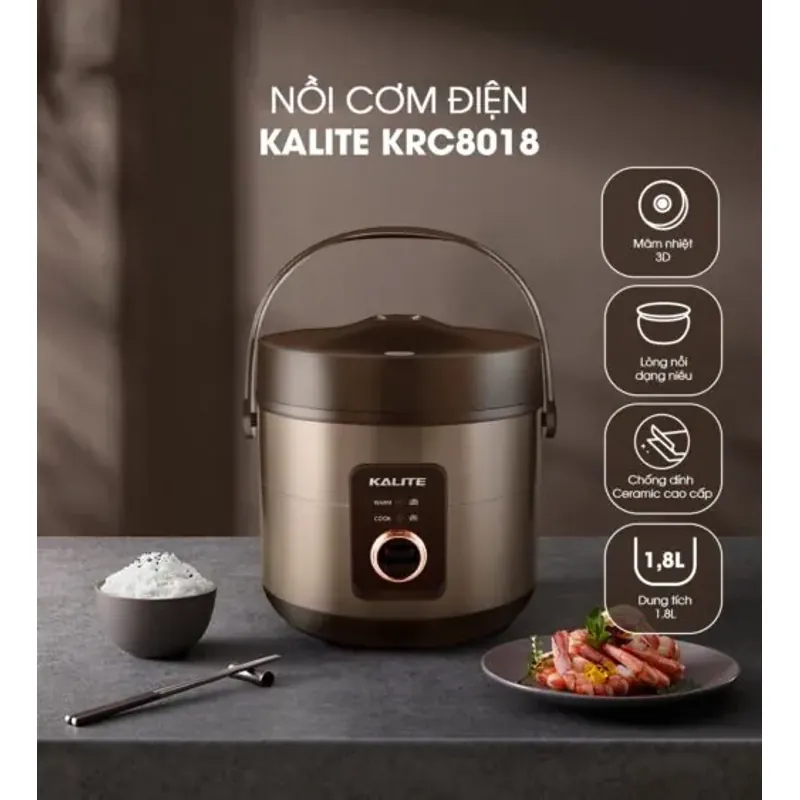 Nồi cơm điện KALITE KRC8018 lòng gốm Ceramic chống dính chống xước 585821