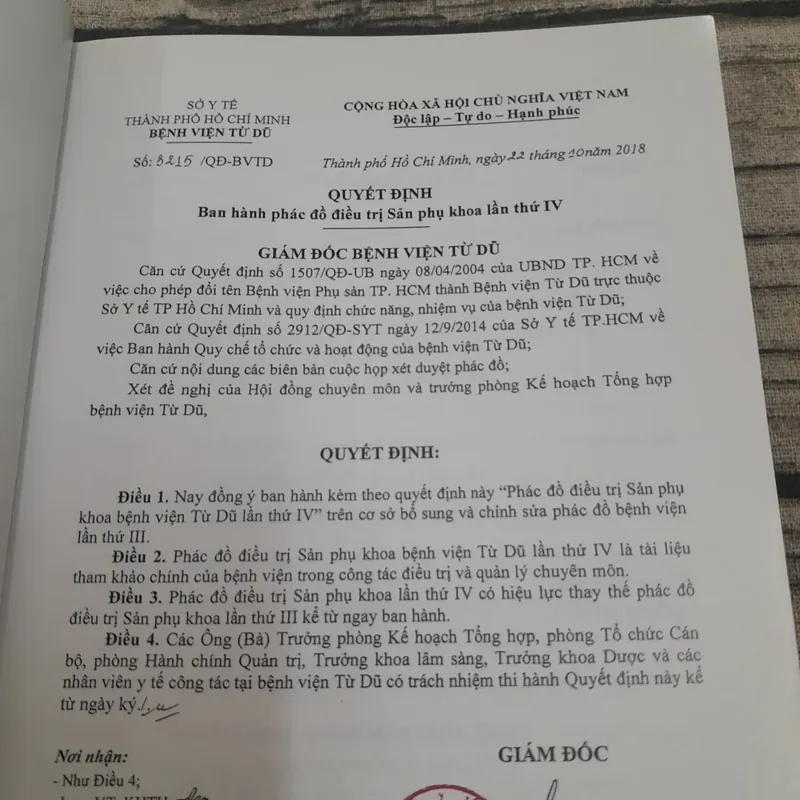 Bệnh viện Từ Dũ. Phác đồ điều trị Sản phụ khoa năm 2019. 703353