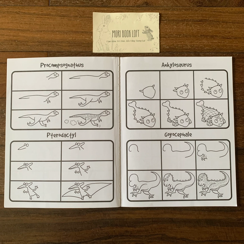 Sách tô màu ngoại văn How to Draw 101 Dinosaurs, Used, rách trang cuối 532108