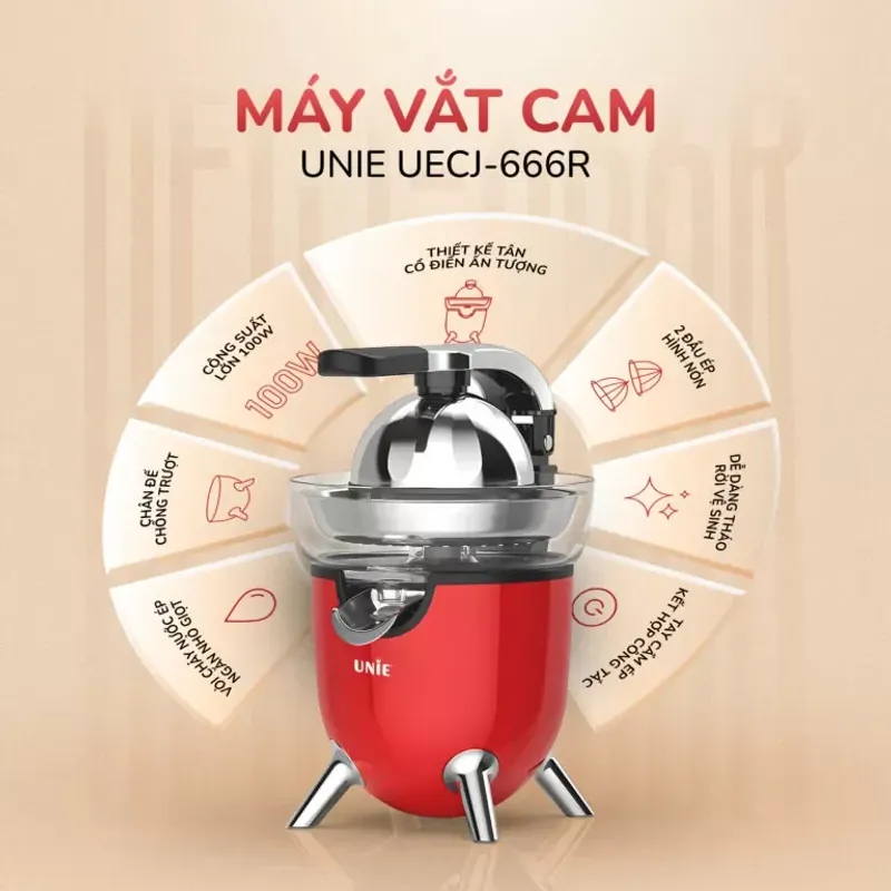 🍊 Máy vắt cam điện UNIE UECJ-666R – Tự động hoàn toàn, công suất 100W 788071